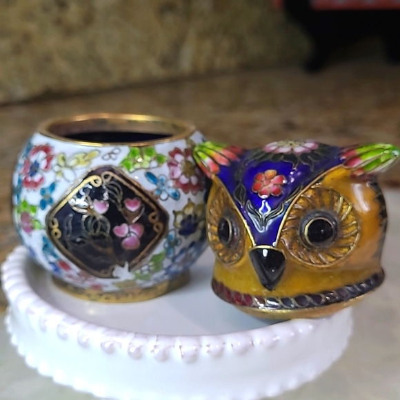 Vintage Cloisonne Owl Trinket Box - Picture 5 of 6